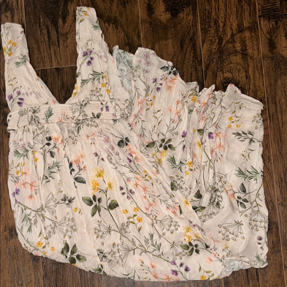 Olivaceous Floral Tank Top in Cream and Purple